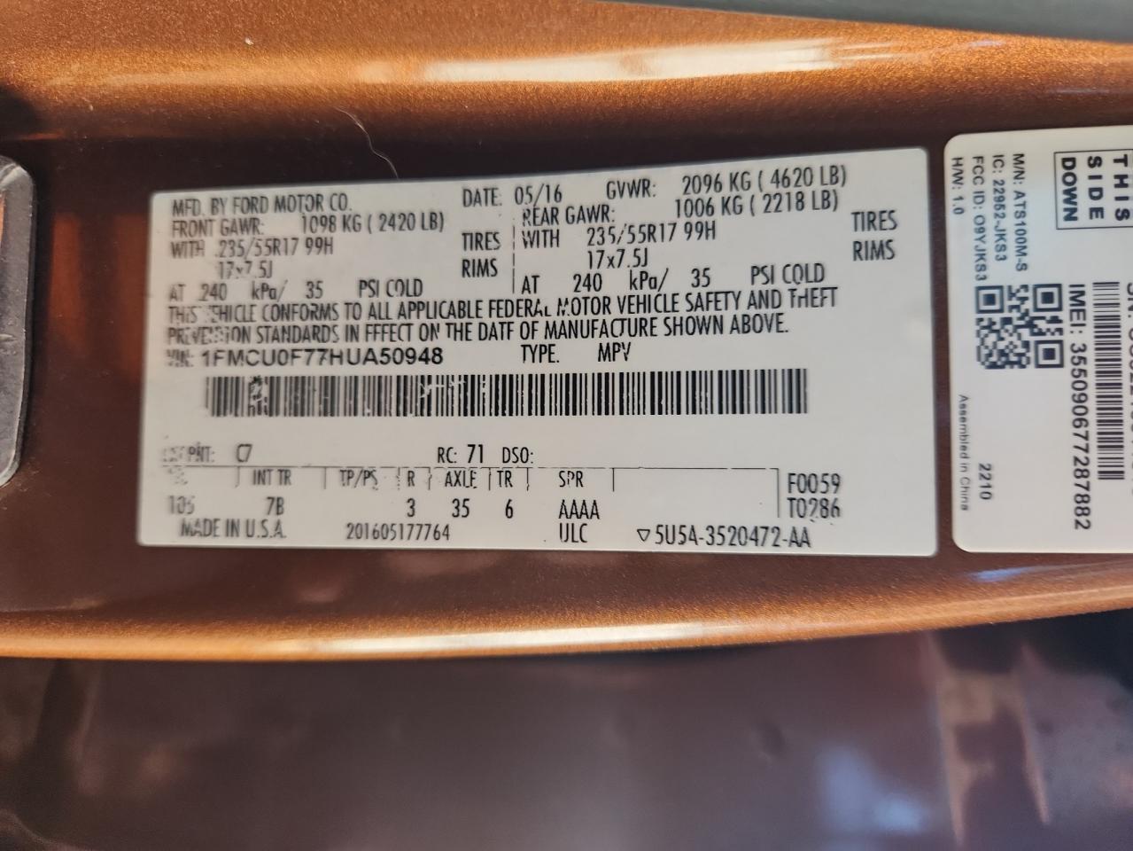 Lot #3302765369 2017 FORD ESCAPE S