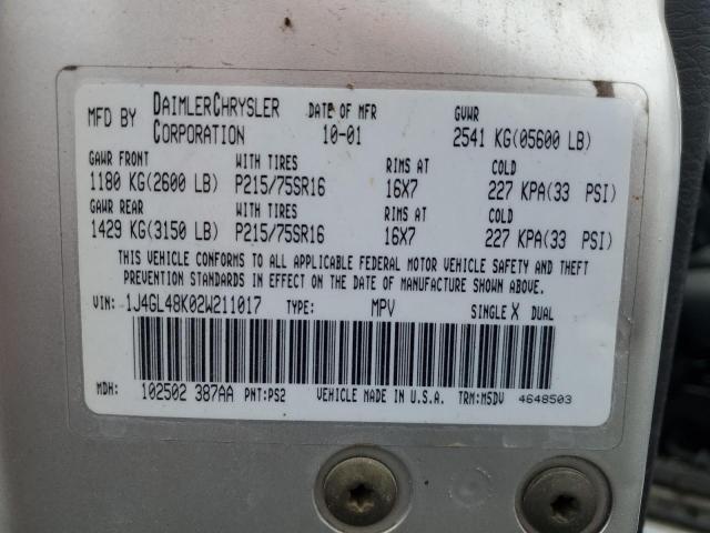 2002 JEEP LIBERTY SP #3277044163