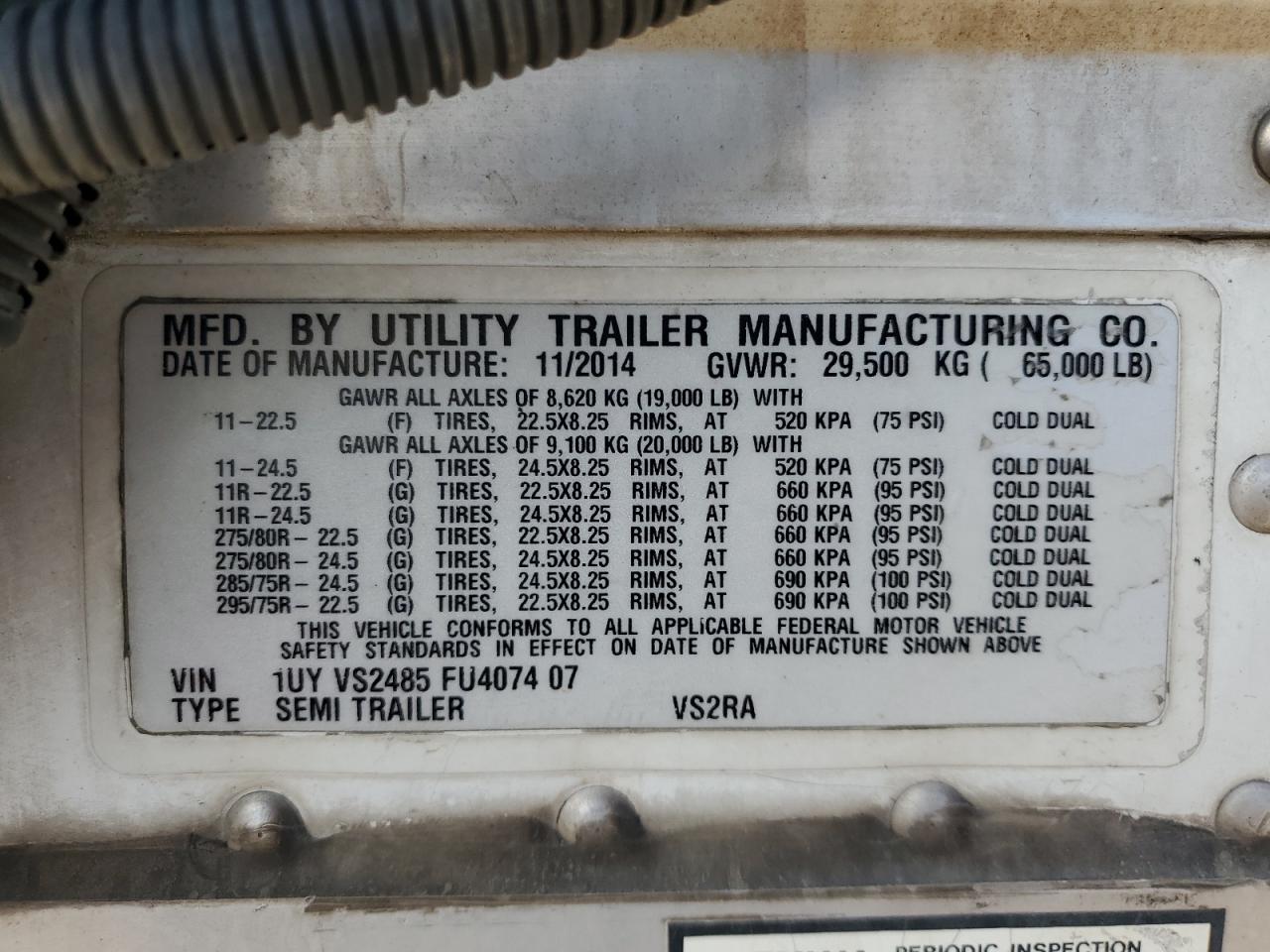 Lot #3282480914 2015 UTILITY VS2RA