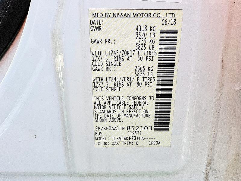 2018 NISSAN NV 3500 S 5BZBF0AA1JN852103