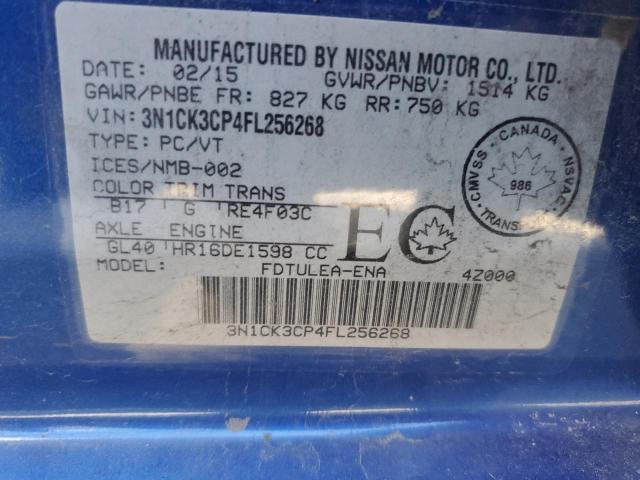 2015 NISSAN MICRA 3N1CK3CP4FL256268