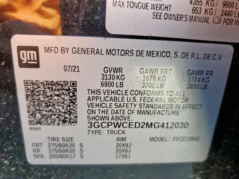 2021 CHEVROLET SILVERADO C1500 LT 3GCPWCED2MG412030