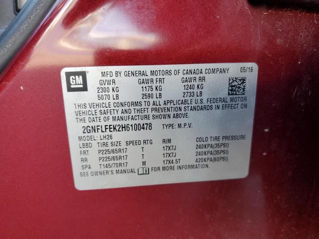 2017 CHEVROLET EQUINOX LT 2GNFLFEK2H6100478