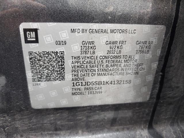 2019 CHEVROLET SONIC LT - 1G1JD5SB1K4132158