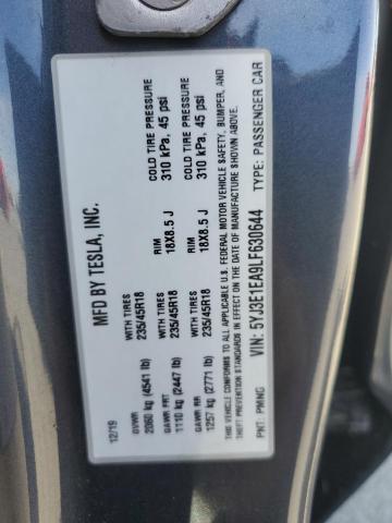 2020 TESLA MODEL 3 5YJ3E1EA9LF630644