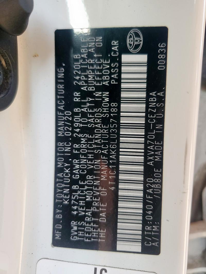 2020 TOYOTA CAMRY LE 4T1C11AK6LU357188