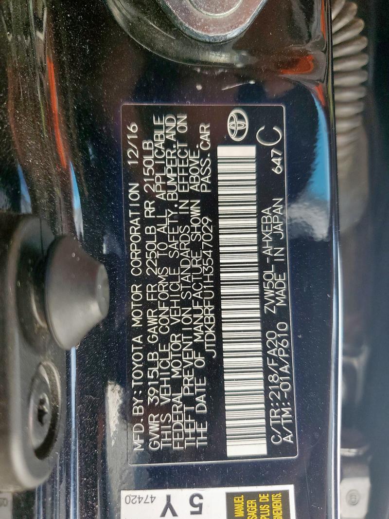 2017 TOYOTA PRIUS JTDKBRFU1H3547029