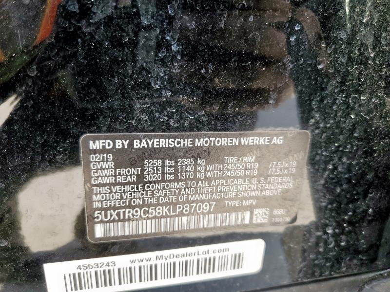 2019 BMW X3 XDRIVE30I 5UXTR9C58KLP87097