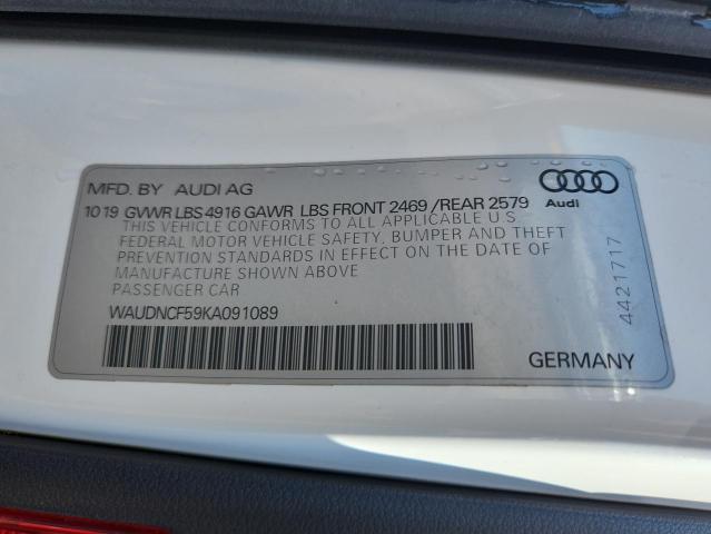 2019 AUDI A5 PREMIUM WAUDNCF59KA091089