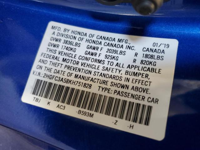 2019 HONDA CIVIC SI 2HGFC3A58KH751828