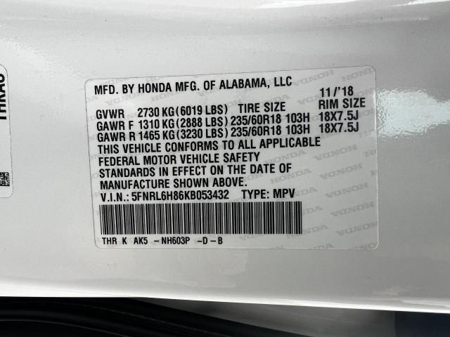 2019 HONDA ODYSSEY TO 5FNRL6H86KB053432