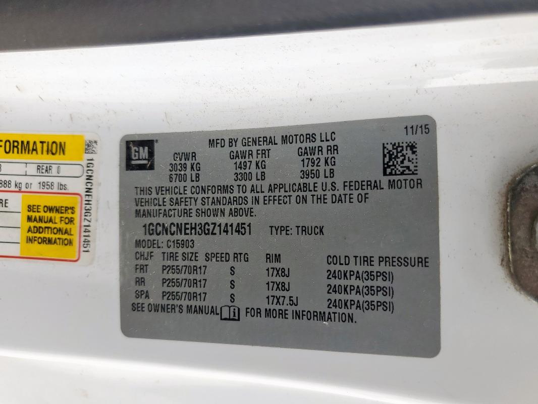 2016 CHEVROLET SILVERADO 1GCNCNEH3GZ141451