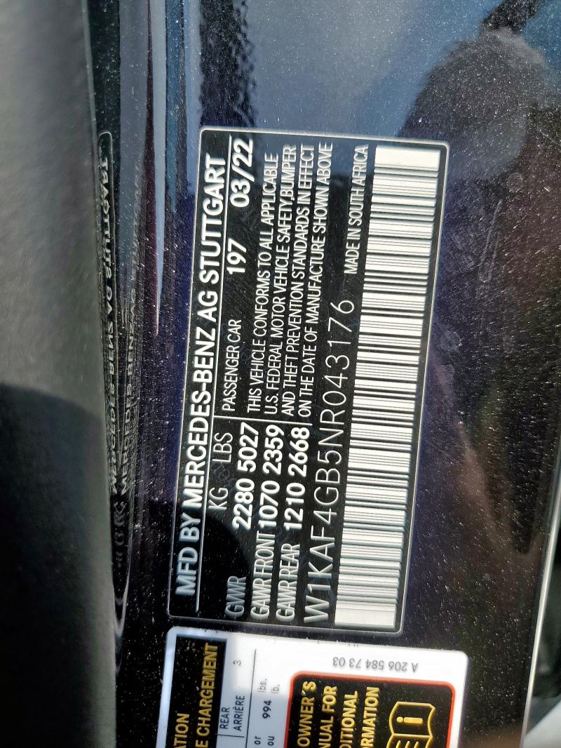 2022 MERCEDES-BENZ C 300 - W1KAF4GB5NR043176