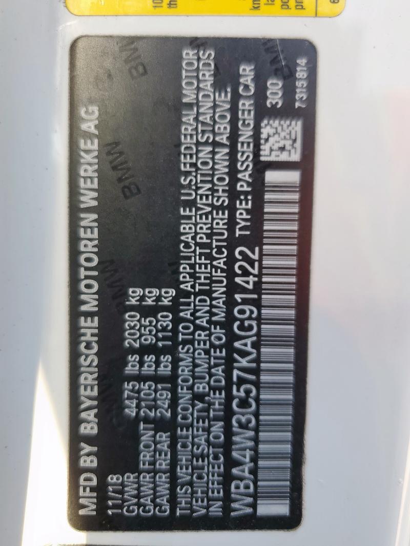 2019 BMW 430I WBA4W3C57KAG91422