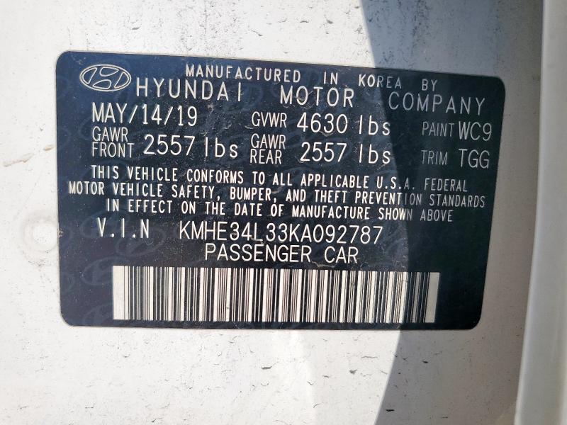 2019 HYUNDAI SONATA HYB - KMHE34L33KA092787