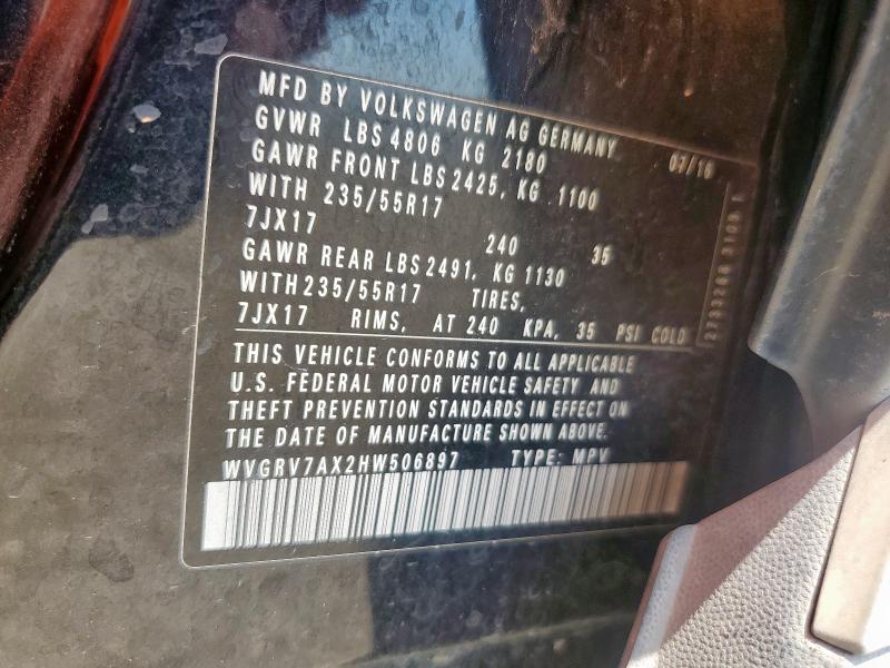 2017 VOLKSWAGEN TIGUAN WOL WVGRV7AX2HW506897