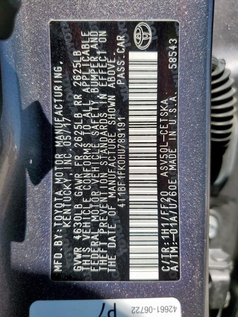 2017 TOYOTA CAMRY LE 4T1BF1FK0HU789191