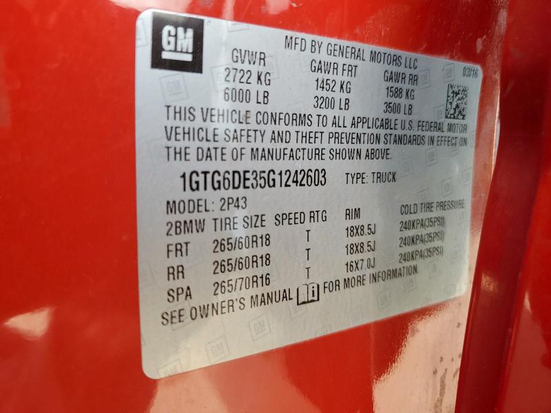 2016 GMC CANYON SLT 1GTG6DE35G1242603