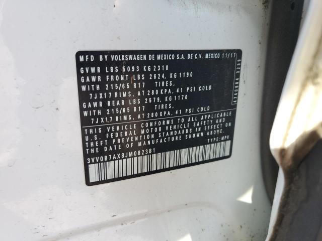 2018 VOLKSWAGEN TIGUAN S - 3VV0B7AX8JM082381