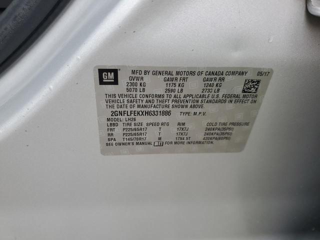 2017 CHEVROLET EQUINOX LT 2GNFLFEKXH6331886