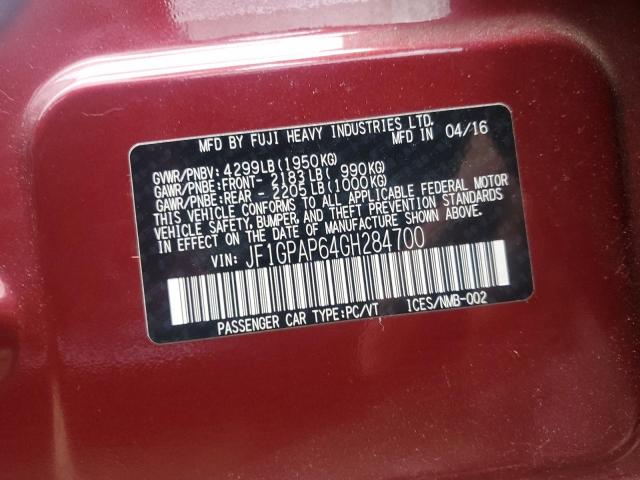 2016 SUBARU IMPREZA SP JF1GPAP64GH284700