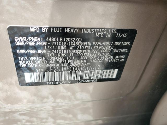 2016 SUBARU FORESTER 2 JF2SJAHC6GH487017