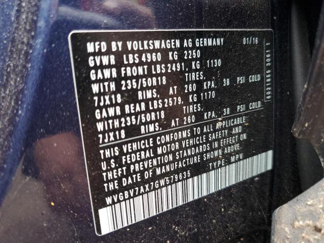 2016 VOLKSWAGEN TIGUAN S WVGBV7AX7GW579635