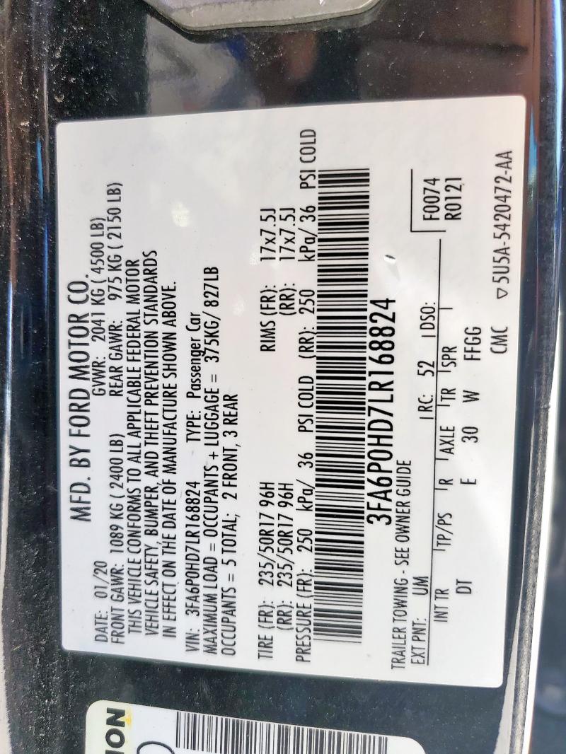 2020 FORD FUSION SE 3FA6P0HD7LR168824