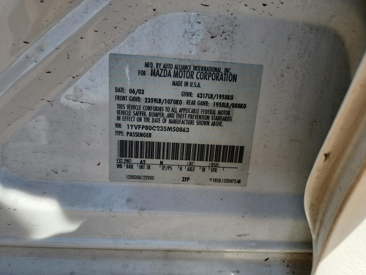 Lot #3278440383 2003 MAZDA 6 I