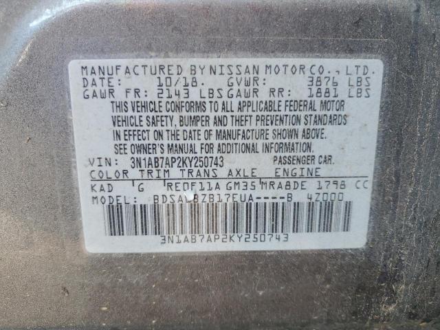 2019 NISSAN SENTRA S 3N1AB7AP2KY250743