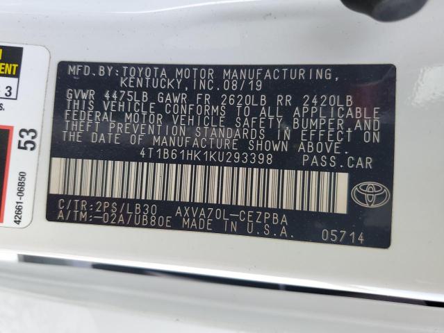 2019 TOYOTA CAMRY XSE 4T1B61HK1KU293398
