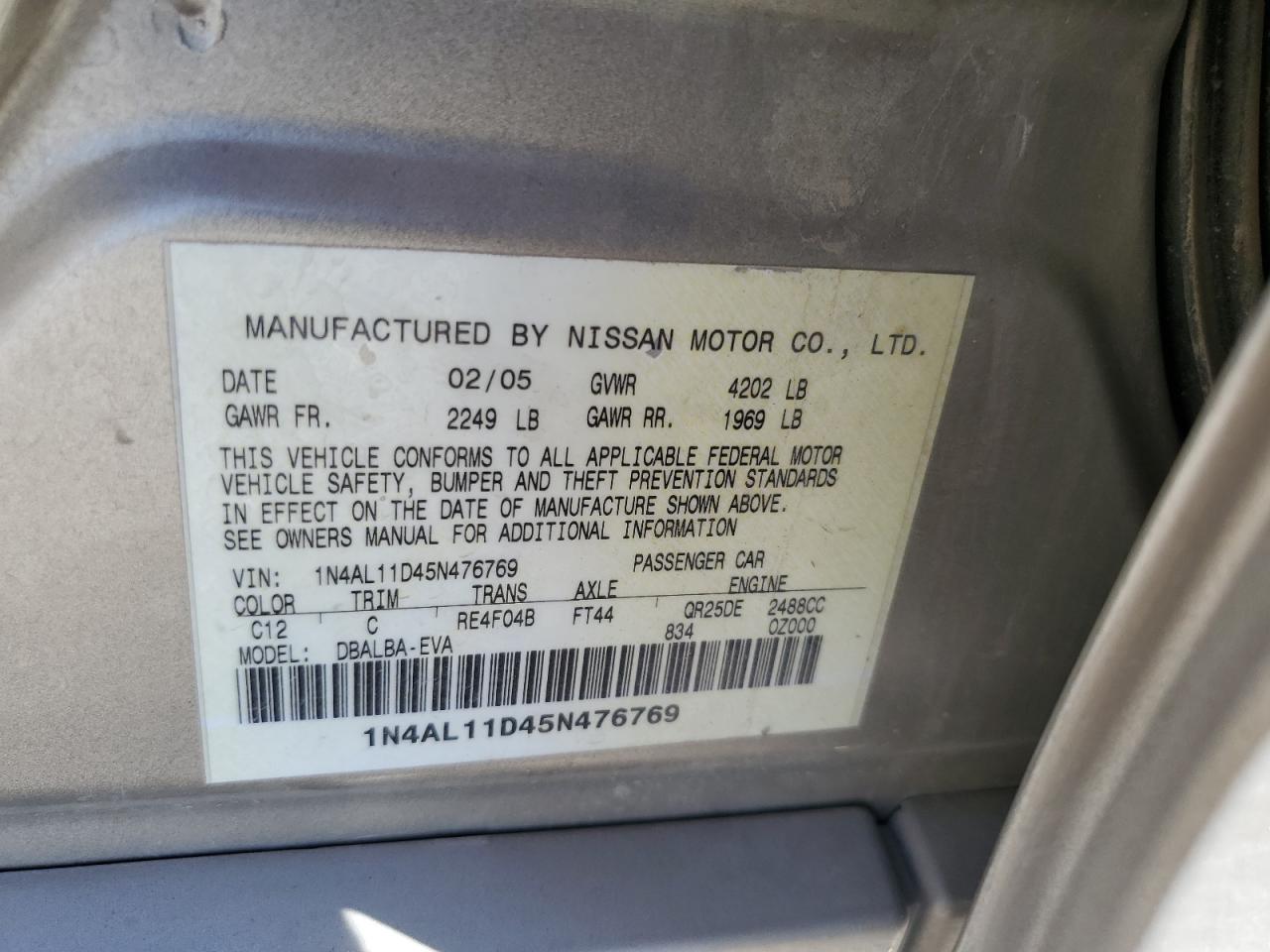 1N4AL11D45N476769 2005 Nissan Altima S