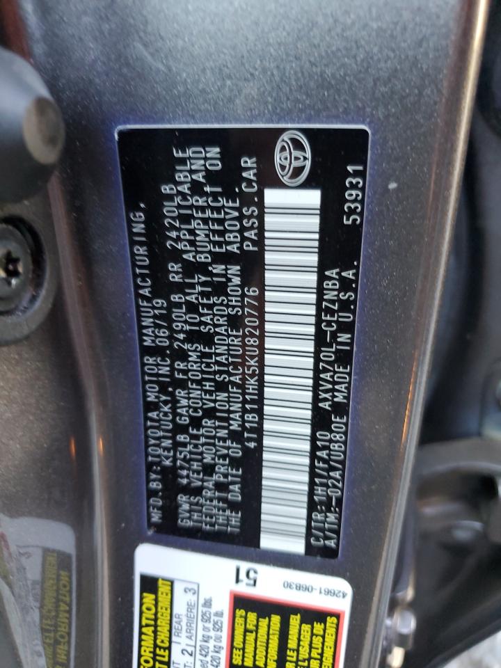 4T1B11HK5KU820776 TOYOTA CAMRY 2019