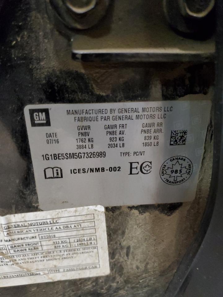 1G1BE5SM5G7326989 CHEVROLET CRUZE 2016