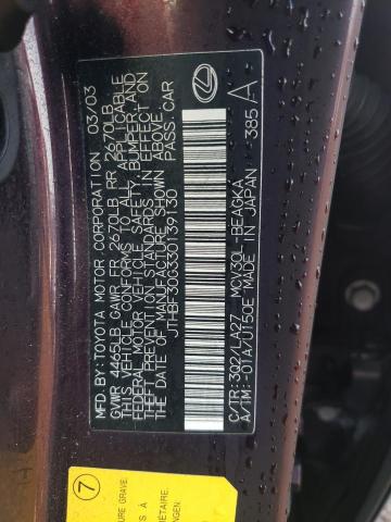 2003 Lexus Es 300 VIN: JTHBF30G330139130 Lot: 72584593