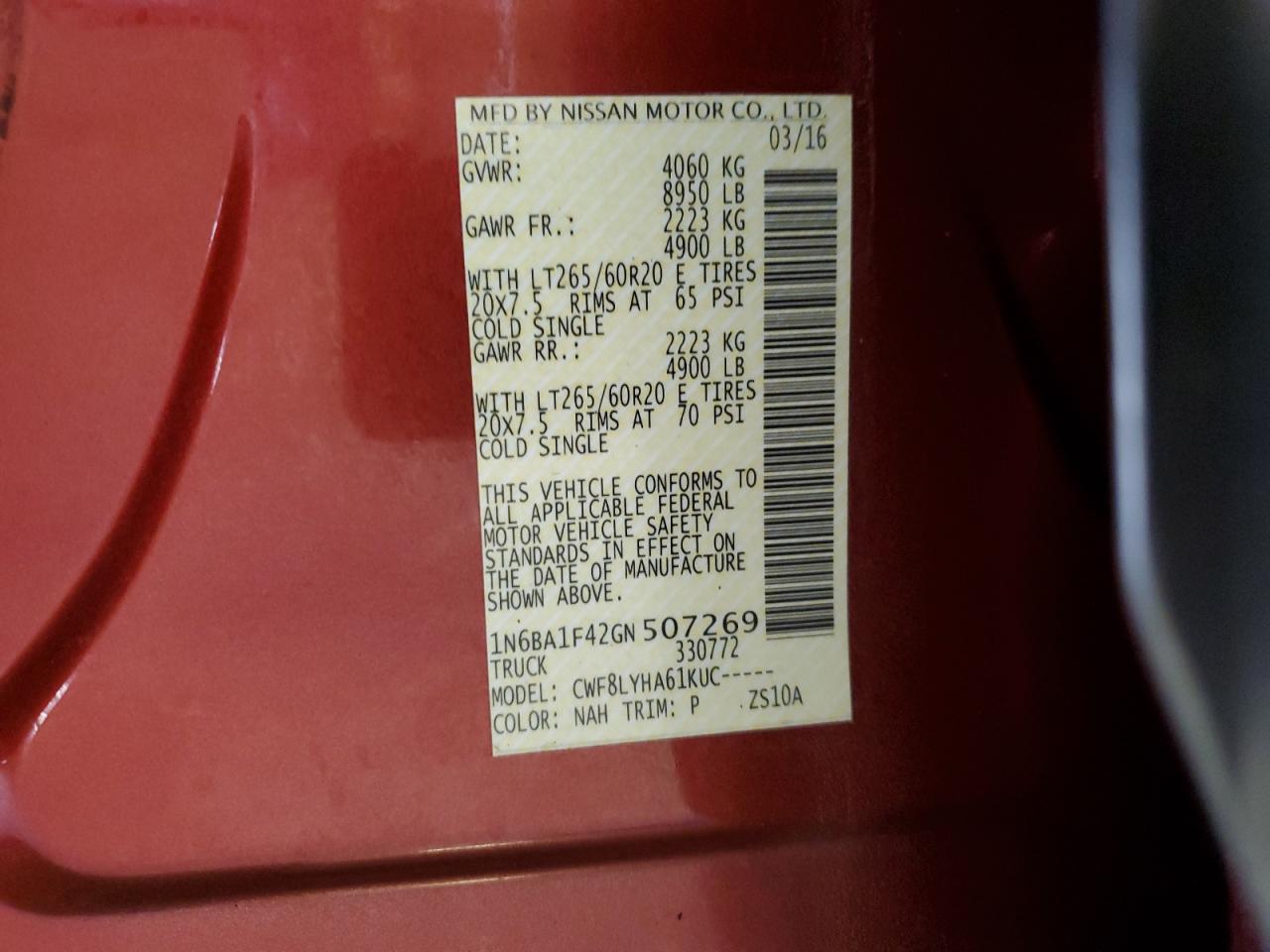 1N6BA1F42GN507269 NISSAN TITAN 2016