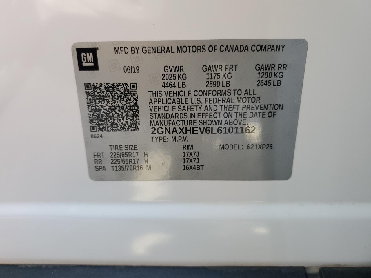 2GNAXHEV6L6101162 CHEVROLET EQUINOX 2020