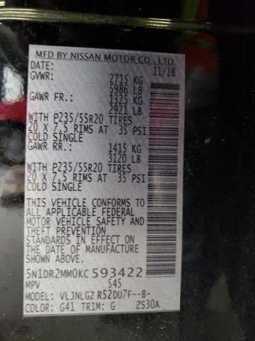  NISSAN PATHFINDER 2019 Чорний