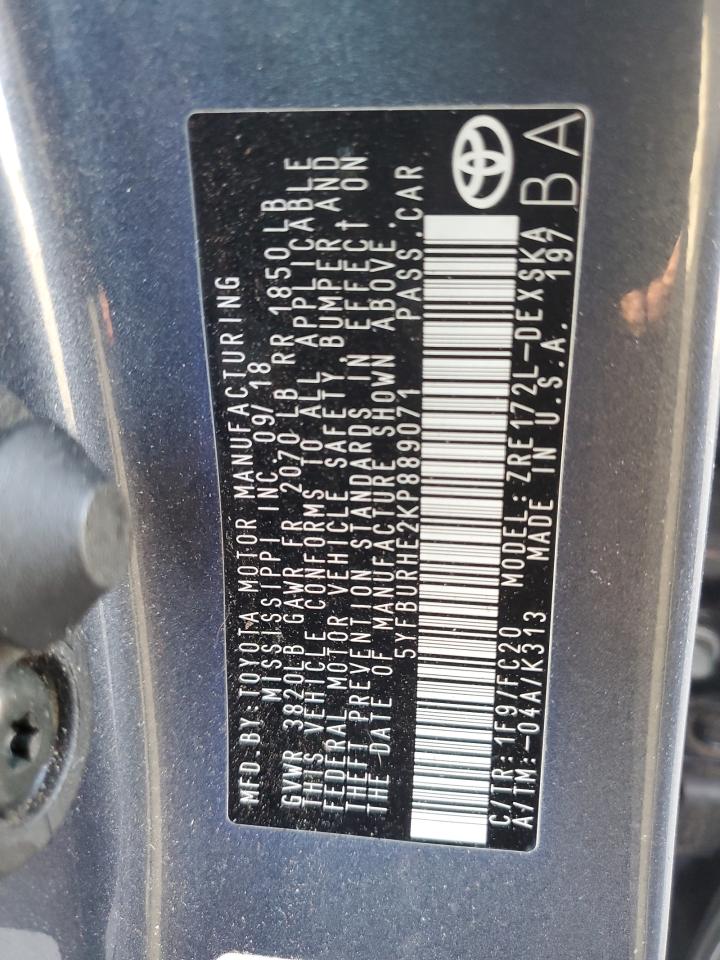 5YFBURHE2KP889071 TOYOTA COROLLA 2019