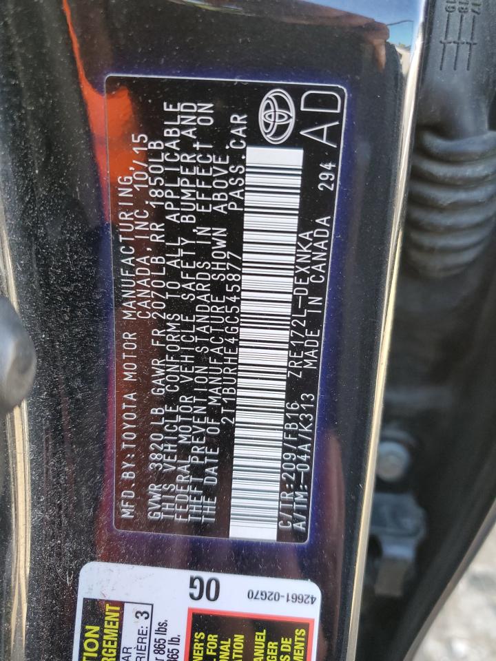 2T1BURHE4GC545877 TOYOTA COROLLA 2016
