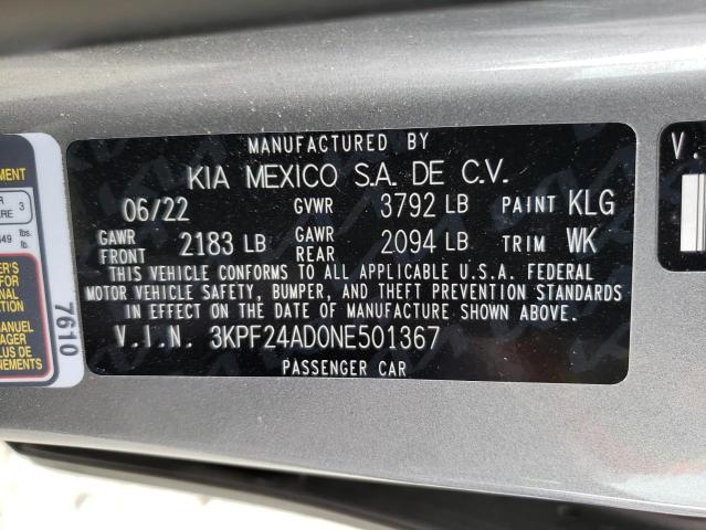 3KPF24AD0NE501367 KIA FORTE FE