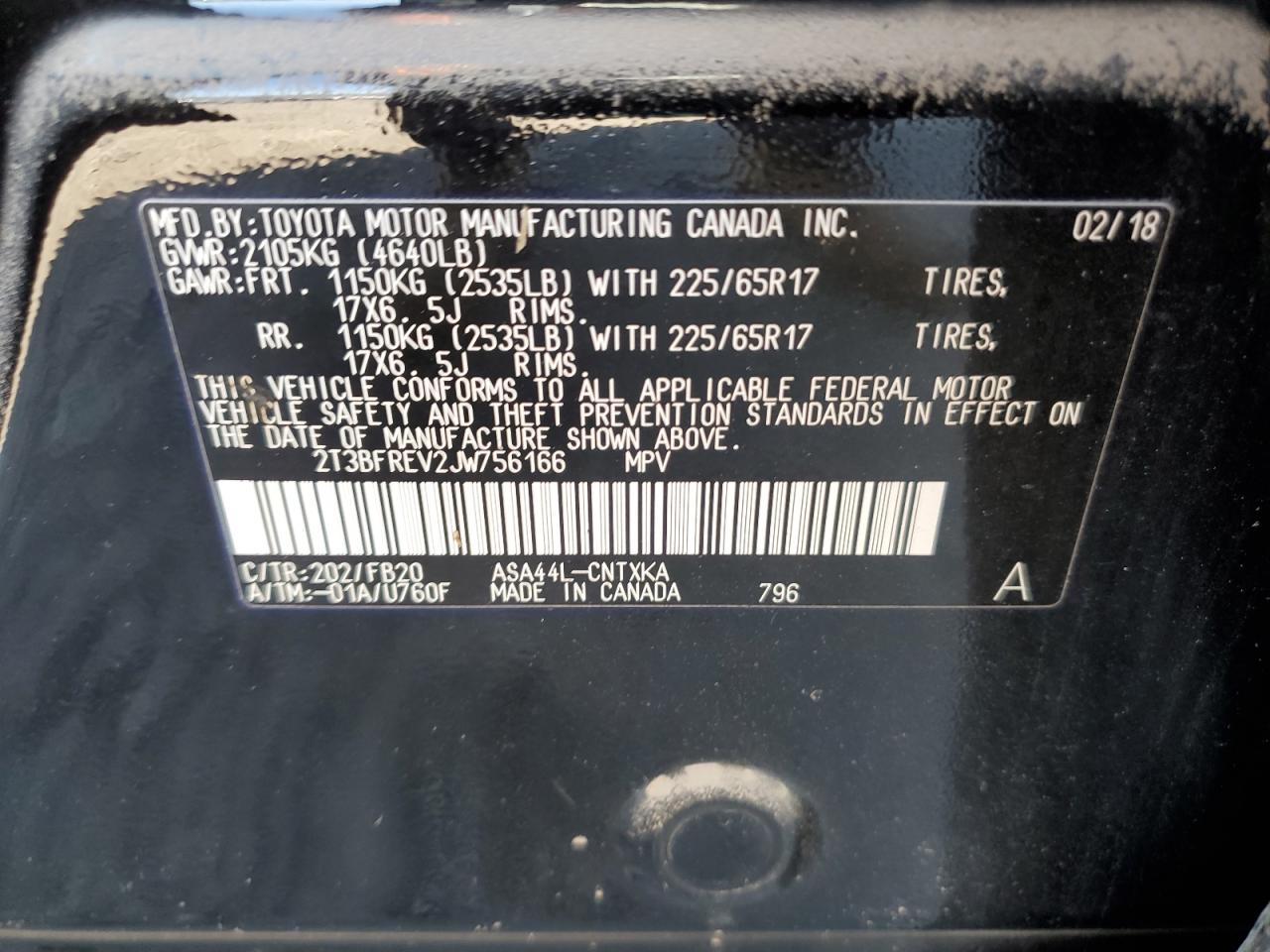 2T3BFREV2JW756166 TOYOTA RAV4 2018