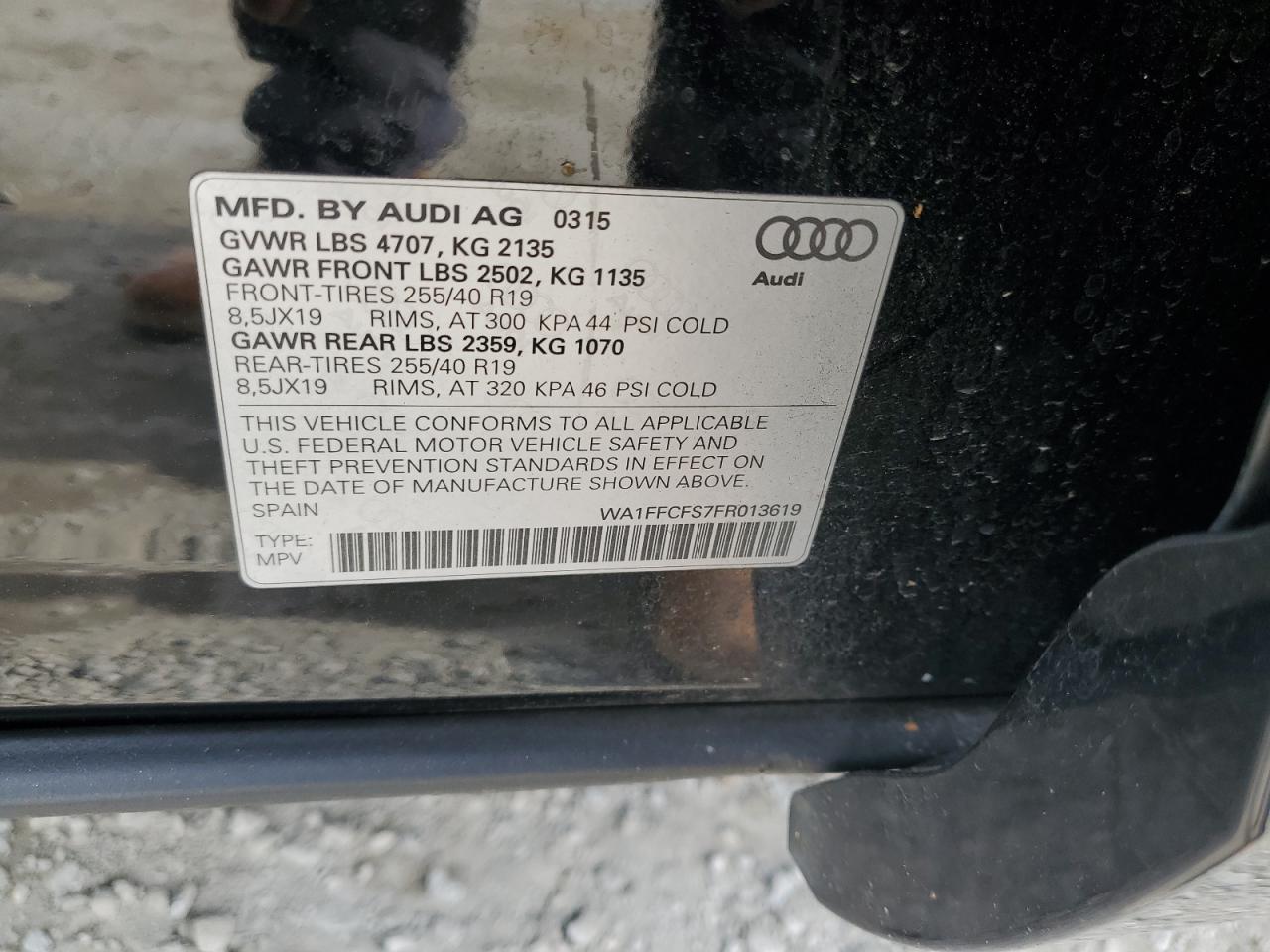 WA1FFCFS7FR013619 2015 Audi Q3 Prestige