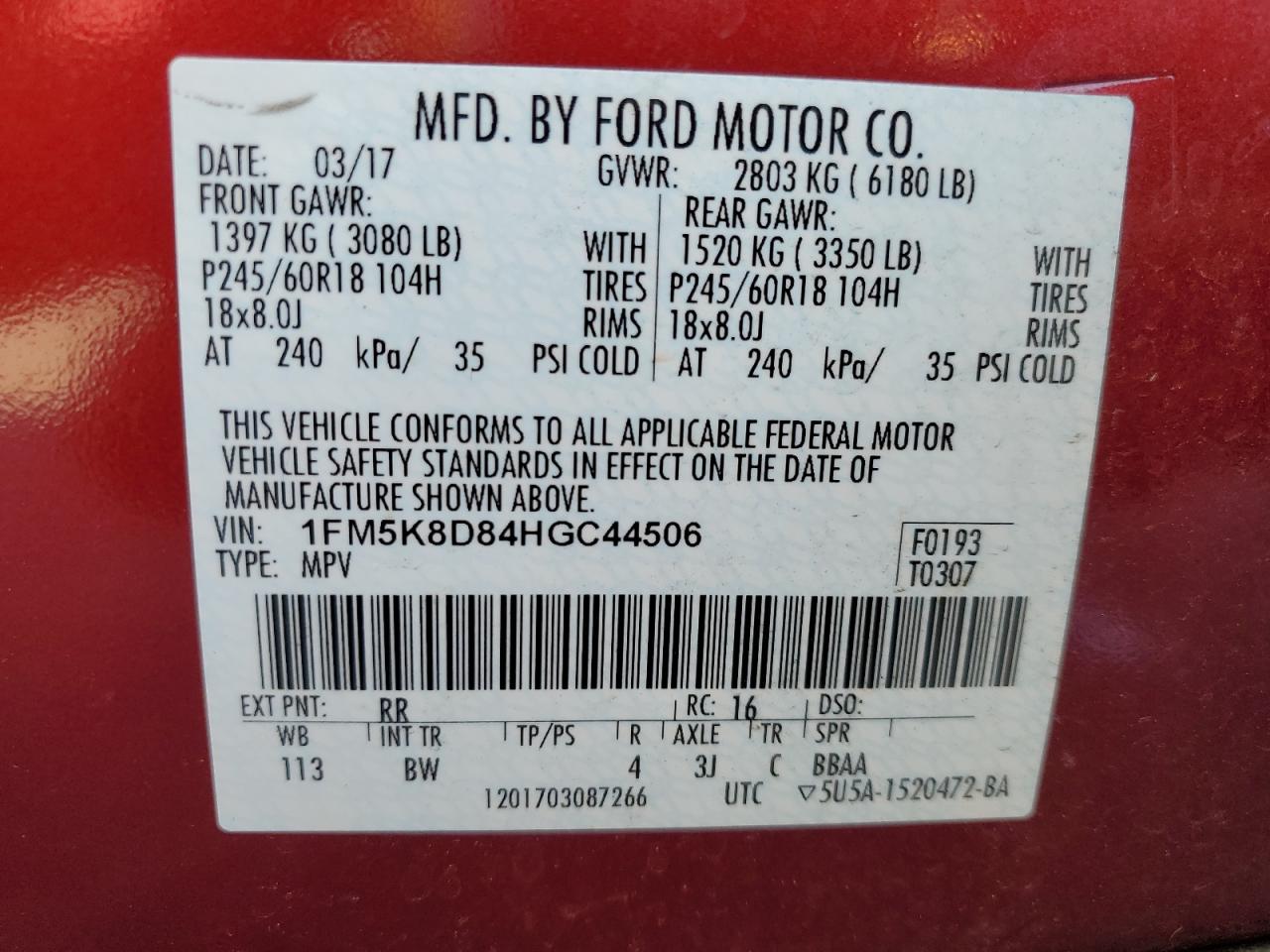 1FM5K8D84HGC44506 FORD EXPLORER 2017