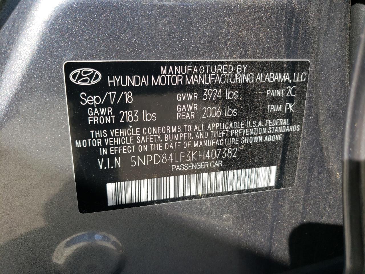 5NPD84LF3KH407382 2019 Hyundai Elantra Sel