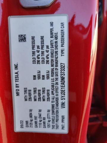 2022 TESLA 3 - 5YJ3E1EA0NF373327