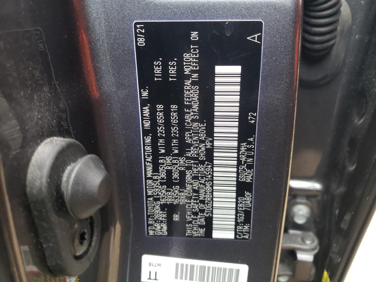 5tdgzrbh8ms145947 5TDGZRBH8MS145947 2021 Toyota Highlander Xle