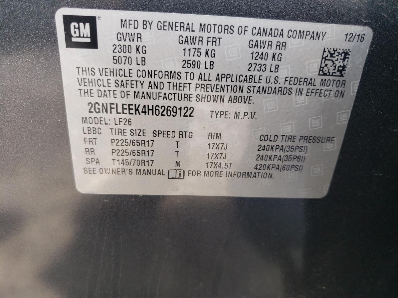 2GNFLEEK4H6269122 CHEVROLET EQUINOX 2017