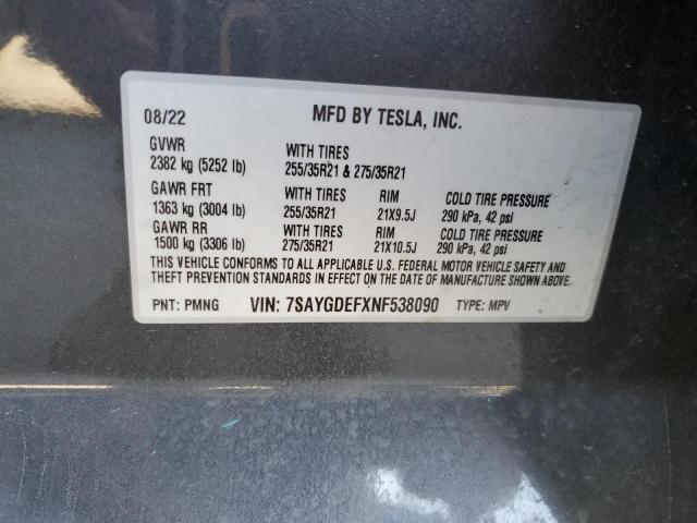2022 TESLA Y - 7SAYGDEFXNF538090