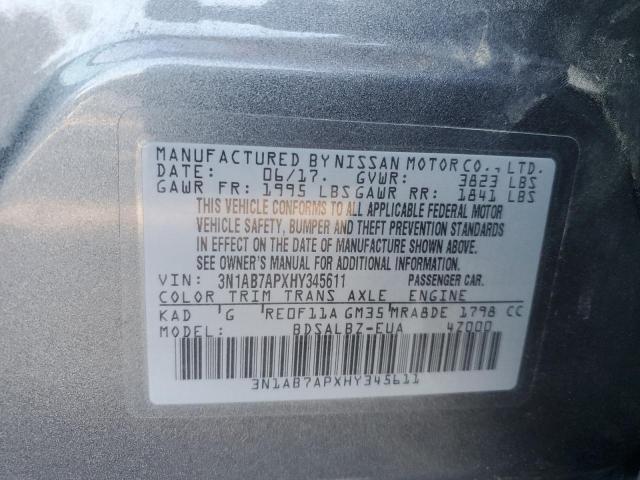 3N1AB7APXHY345611 | 2017 NISSAN SENTRA S